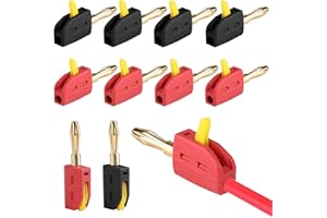 QINGCMING 10 Pièces Fiches Banane 4mm, Connecteurs Banane HiFi 32A, Fiches Banane pour Haut-Parleur, Enceinte, Amplificateur et Câble Audio - Cuivre Plaqué Or