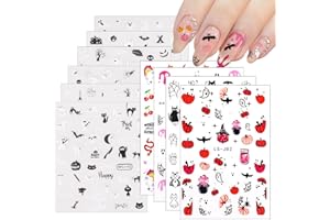 DOINEUFL Lot de 10 feuilles d'autocollants pour ongles d'Halloween – Autocollants pour nail art avec motif crâne, citrouille, toile d'araignée et chauve-souris pour décoration d'ongles d'Halloween – Parfait