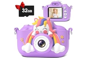 Macchina Fotografica Bambini,Hangrui 2.0 Pollici Schermo Mini Ricaricabile Fotocamera Digitale Bambina,1080P Videocamera Regalo Giocattolo di Natale &Compleanno per Ragazze 3-10 Anni, Viola