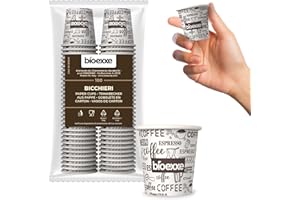 bioexxe 100 vasos cafe desechables de 75ml vasos desechables biodegradables - soportan bebidas hasta 85°/90°- Tamaño pequeño para espresso italiano (blanco)
