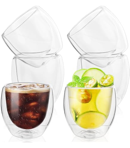 Set 6 Tazzine Caffè In Vetro Doppia Parete 80ml - Per Espresso, Cappuccino, Freddi, Isolanti Termici