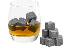 Grenhaven Set di pietre per whisky in steatite naturale - “On the rocks”, cubetti raffreddanti con pratico sacchetto in stoffa 9er Set Whisky Steine