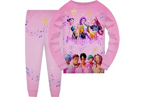 Generisch Huntrix Pyjama Schlafanzug für Mädchen, Kpop Anime 2-Teilig mit Oberteil und Hose, Hausanzug Cosplay Kostüm für Kinder Weihnachten Pyjama-Set Loungewear