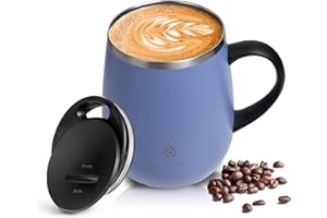 Ideus Coffee Mug 470ml (16oz), Double Wall Vacuum Insulated Stainless Steel Coffee & Tea Cup w/Non-Slip Handle & Slider Module Lid & Large Volume (Sky Blue)