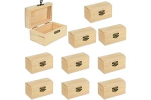 Yicaam 10 Pcs Small Unfinished Wooden Treasure Chest Box (9x5x4.5cm) Mini Wood Treasure Box with Locking Clasp for DIY Crafts and Party Favor