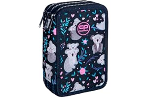 COOLPACK 3-FACH Mäppchen Federmappe Federtasche XXL Federtasche Federmappe Federmäppchen 44-teilig gefüllte Schüleretui 3-stöckig 19,5 x 12,5 x 6,5 cm Junge Mädchen (Koala)