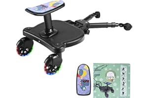 ENERHUB Buggy Board with 2 LED Flashing Wheels, Universal Buggy Board with Seat, Kiddy Boards for 99% Prams, Universal Prams Accessories for Children from 2-6 Years, Holds Kids Up to 55lbs