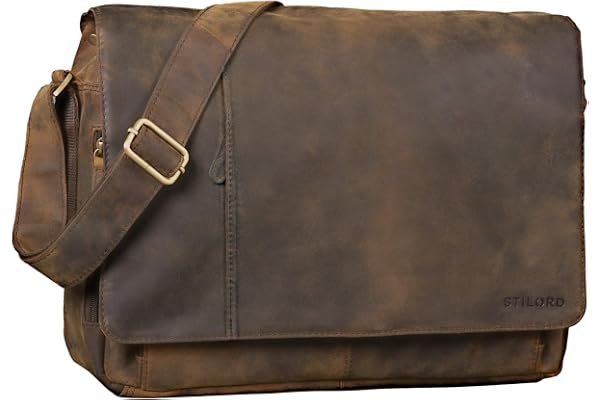 STILORD Vintage Sac à bandoulière en Cuir pour Homme Femme Grand Sac pour Ordinateurs Portables 15.6 Pouces Sac d'affaires pour Travail université en véritable Cuir