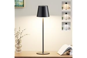 PreeOtti Lampada da Tavolo Senza Fili LED Dimmerabile, 3 Modalità di Colore, Lampada da Comodino Touch Ricaricabile per Camera da Letto, Soggiorno, Campeggio all'aperto Esterno Verande(Nero)