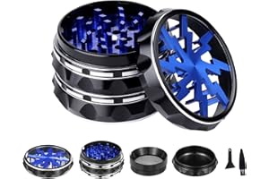 TIRIRS 2.5 Inch 4 Pack Transparent Top Herb Grinder - Aluminum Spice Grinder with Pollen Scraper and Cleaning Brush - Black and Blue