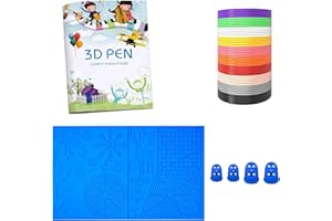 Modèle de stylo 3D AQTAQ | 3D PLA Silk | Tapis de stylo 3D | Protège-doigts, 10 couleurs, 1,75 mm, 50 m au total, grand tampon en silicone, gabarits de dessin 3D, pour stylo d'impression 3D - Bleu