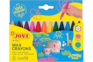 Jovi - Kredki Jumbo Easy Grip, Pudełko na 12 kredek trójkątnych, Różne kolory, Super odporne i wydajne, Bezglutenowe (973/12)