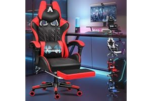 ALFORDSON Sedia da Gaming Premium con Poggiapiedi e Supporto Lombare, Design ergonomico, Reclinabile a 150°, Sedia da scrivania in Pelle con Schienale Alto per Giochi, Ufficio, Rosso