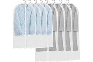 QH7 Garment Covers For Clothes Dustproo Clothes Covers Moth Proof Coat Bag with Zip PEVA Translucent Dress Cover Waterproof Anti-mite Breathable Suit Protector 4(140 x 60)+4(100x60) cm