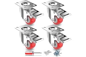 HOMROLLEN Schwerlastrollen 38mm Möbelrollen mit Sicherheitsbremsen 300Kg Räder für Möbel Gesamtkapazität Leise Lenkrollen Set Polyurethan Transportrollen ohne Spuren (4er Pack)