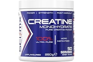 SCI-MX Creatine Monohydrate Powder • 250g • 100% Ultra Pure Micro-Instantised Creatine • Easy to Dissolve & Unflavoured • Supplement for Strength, Power & Performance • Vegan • for Men & Women
