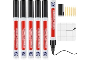 Penriter 6pcs Penna per Fughe Piastrelle Nero, 5ml Pennarello Fughe Piastrelle, con Punta di Ricambio, Stucco per sbiancante fughe mattonelle, per Pavimenti Parete Cucina, Soggiorno