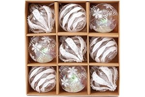 KOUOYBT 9Pcs Christmas Ball Ornaments Set, Clear Glitter Hanging Decorations, Shatterproof Baubles for Christmas Home Decoration (White, One Size)