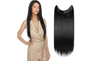 SILK-CO Extensiones de Cabello Sin Clip Pelo Sintético 1 Pieza Lisa Postizos de Pelo Pelucas para Mujer Extensiones de Cabello Invisible y Natural # Cuervo Negro (60cm,120g)