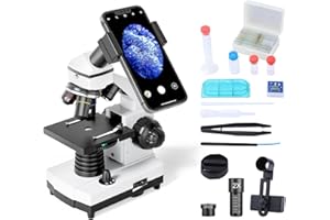Microscope pour Enfants Adultes 100-2000x Microscopes Monoculaires Biologiques Éducatif Puissants pour Étudiants avec Accessoires Opération Diapositives Préparées Adaptateur Téléphonique