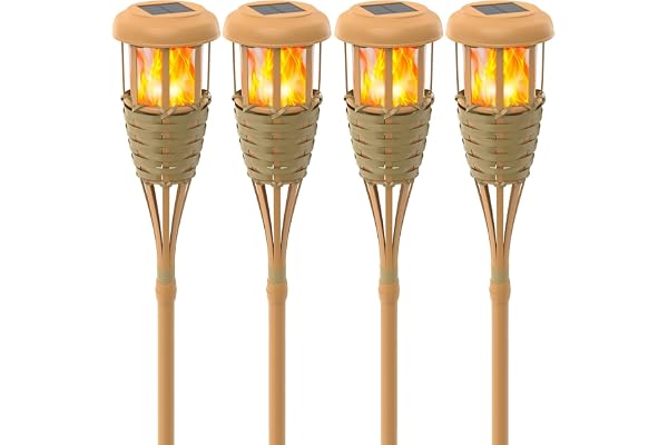 Lot de 4 lampes solaires d'extérieur avec flamme vacillante, décoration extérieure pour jardin, terrasse et cour