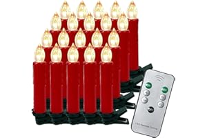Gotoll Bougies de Noël Bougies Sans Fil et Sans Flamme,20 Bougies LED pour Sapin de Noël Décoration avec Télécommande et Pinces Amovibles -Lumière Blanc Chaud