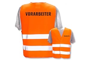 PIXIPRINTS.COM Bedruckte Marken-Warnwesten mit Leuchtstreifen * Standard- o. Reflex-Druck * Baugewerbe, Warnweste Begriffe BAU Gewerbe:Vorarbeiter, Farbe + Größe:Orange (XL/XXL)