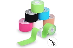 TIDEVAN 6 Rolls Sports Tape (5 m x 5 cm) Kinesiology Tapes Skin-Friendly Tapes Kinesiology Tape with Special Scissors, Waterproof Kinesiotape for Knee, Shoulder and Elbow, Muscle Tightening Bands