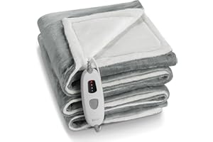 CURECURE Electric Blanket Heated Throw with 4 Heating Levels & 6 Hours Auto Off, 130 x 180cm Soft Flannel to Keep Body Warm, Fast Heating & Overheat Protection, Machine Washable Silver Gray