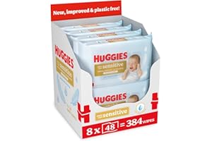 Huggies Pure Extra Sensitive Baby Wipes – Plastic Free Wet Wipes, 99% Water, Fragrance Free, Hypoallergenic, Extar soft texture with soft pillows. – 8 Pack (384 Wipes)