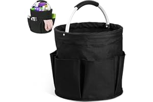 YIYAXIN Foldable Waterproof Cleaning Caddy with Handle, Multi-Pocket Large Heavy Duty Organiser Bag, Multifunctional Collapsible UnderSink Oxford Fabric Storage Buckets for Home Kitchen Bathroom Office Black