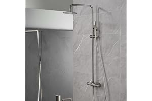 NOLUXA IMEX - Columna Ducha con Grifo | Conjunto de Ducha con Alcachofa y Flexo | Griferia Monomando con Rociador Efecto Lluvia | Coluna Duche en Latón y Acero Inox S.304 | Serie Monza | Color Black Gun