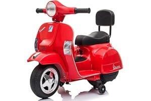 MR J TOYS&MORE Vespa Elettrica per Bambini - Sicura e Divertente, Motocicletta Giocattolo con Acceleratore a Pedale, Luci e Suoni, Batteria Ricaricabile 6V e Caricabatteria Incluso, Funzione Avanti/Indietro (Rosso)