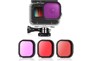 AFAITH Filtri Subacquei+Custodia Impermeabile Set per GoPro Hero 12/11/10/9 Black, Subacquea Diving Trasparente Custodia Protettiva Shell Accessori Mount+3 Filtri per GoPro Hero 10 9 Black