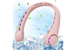 Ultralent Ventilateur de cou - 4000 mAh - USB - Silencieux - 3 vitesses - Lumière LED - Portable - Pour l'extérieur, l'intérieur, le camping, les voyages, le sport - Rose