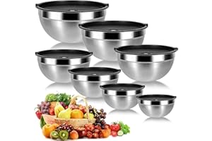 Cinnani 7 Lot de Bol Inox avec Couvercle, Bols mélangeurs, Saladier, Bols de Service, Bol cuisine multifonctionnel