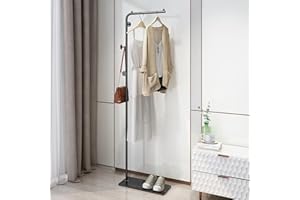 YENTAKE Kleiderständer aus Metall mit 3 Haken, Garderobenständer mit Marmor-Grundplatte,Jackenständer für Kleider,Garderobe & Hüte | Jacken&Taschenständer für Flur,Wohnzimmer,Schlafzimmer (Schwarz)