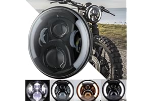 DREAMIZER Faro LED per Moto da 7 pollici Approvato E con DRL Bianco Angel Eye Indicatore Ambra Faro Anteriore Compatibile con Harley Road King Street Glide Softail Electra Glide J-eep Wrangler JK TJ