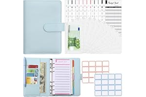 XIMUHO A6 Binder Budget Notizbuch, 6 Löcher Loseblatt Notizbuch mit 12pcs Binder Taschen 2 pcs Etikettenaufklebern 12 Spesenbudgetblätter Notebook Ringbuchordner