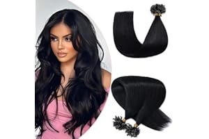 UK FASHION SHOP Extension Capelli Veri Cheratina 100 Ciocche 50cm #1 Jet Nero 0.5g/ciocca Naturali Umani Invisibile Remy Human Hair Keratina U Tip Hair Extension
