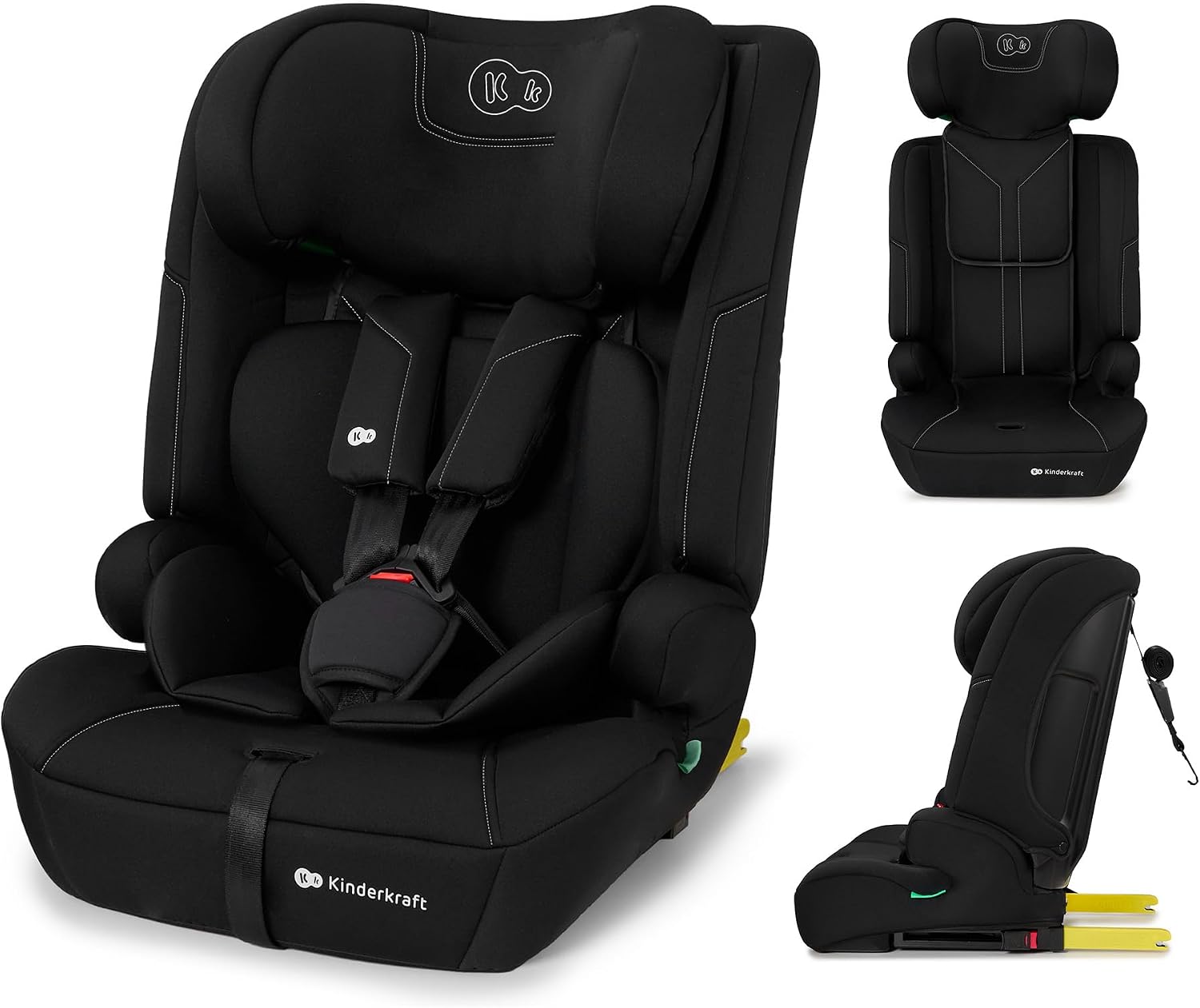 Kinderkraft SAFETY FIX 3 PRO, Silla de Coche i-Size 76–150 cm, ISOFIX, Top Tether, Protección Lateral H-GUARD, Arnés 5 Puntos, Funda Lavable, Fácil Instalación, Negro