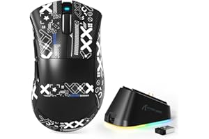 MAMBASNAKE x Attack Shark V3PRO Ratón Inalámbrico para Juegos con Base de Carga Magnética, Sensor PAW3311, BT/2,4G/USB-C, 62g de Peso Ligero 25,000 dpi Lightspeed para PC/Mac-Negro with Tape