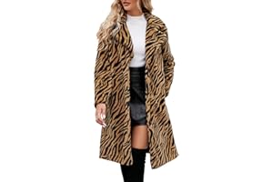 Duohropke Pelzmantel Damen Lange Leopard Muster Kunstpelz Mantel Fellmantel Nerzmantel Parka Jacke Wintermantel Trenchcoat Flaumig Warme Cardigan Winter Jacke