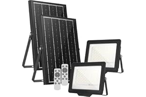 wisdom line 2 Set di Faro led esterno con pannello solare da 120W Luce 6500K Automatico, Telecomando, Pannelli Solari, Illuminazione per Esterni, Giardino, Terrazza, Cortile, Impermeabile IP65