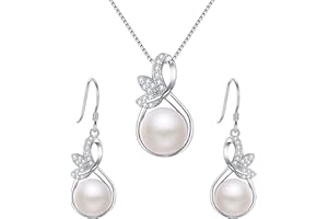 Clearine Femme Parure Vintage Élégant Bijoux Mariage Soirée Perle Naturelle 925 Argent Boucles d’Oreilles Collier Ensemble Double Feuilles