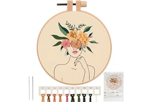 MWOOT Kit de Démarrage de Broderie Femme, DIY Starter Kit Avec Cerceaux pour Débutant
