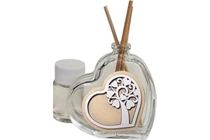 DLM BOMBONIERE DLM-A321 Bomboniere Profumatore linea cuore scatola Albero della Vita Cresima Comunione Battesimo 18 Compleanno Matrimonio diffusore cm 8x6,5 da 50 ml realizzato in vetro e legno