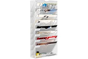 PAG-Mass 10-Tier Wall Magazine File Organizer Hanging,A4 Wall Mounted Document Holder Paper Storage Organiser For Office Home School,White