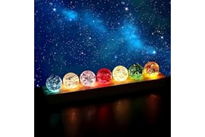 FIYSON 3D Kristallkugel Nachtlicht,USB 40mm GlasKugel Atmosphärenlicht,Farbige Eis gebrochen LED Ball Lampe,Mit Holzsockel,Projektorlicht, für Weihnachten/Geburtstag Astronomie Geschenk (Stil 5)