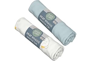 Juego de 2 sábanas bajeras babyCalin, 60x120 cm, azul cielo y oso